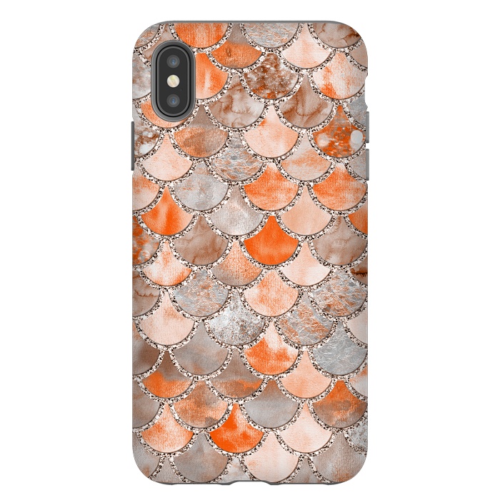 iPhone Xs Max StrongFit Salmon Peach and Silver Glitter WAtercolor Mermaid Scales by  Utart
