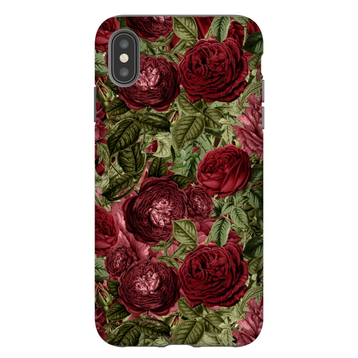 iPhone Xs Max StrongFit Victorian Dark Red Vintage Roses by  Utart