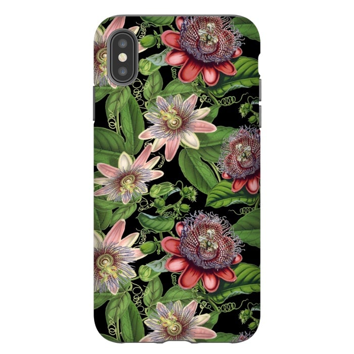 iPhone Xs Max StrongFit Vintage Passiflora Pattern on Black by  Utart