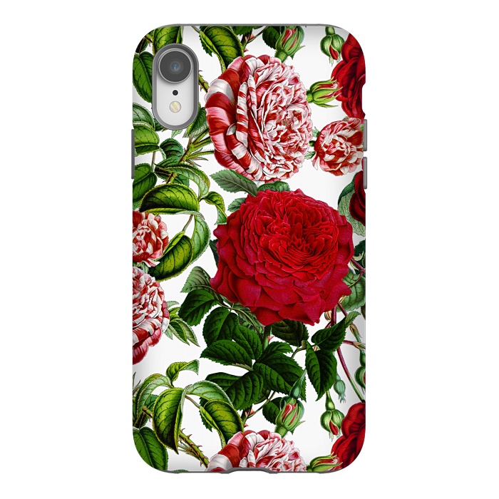 iPhone Xr StrongFit Red and White Vintage Roses Pattern by  Utart