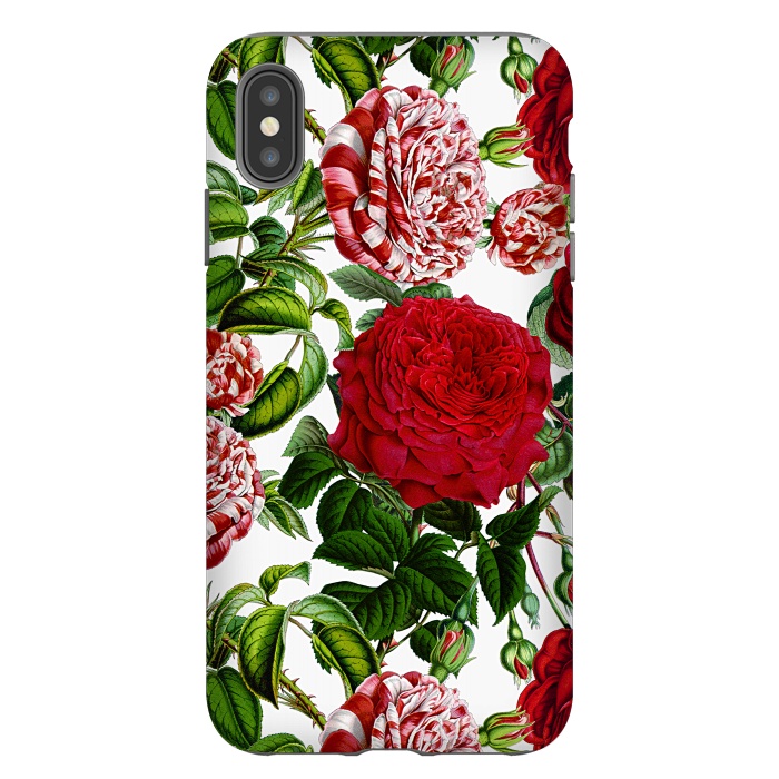iPhone Xs Max StrongFit Red and White Vintage Roses Pattern by  Utart