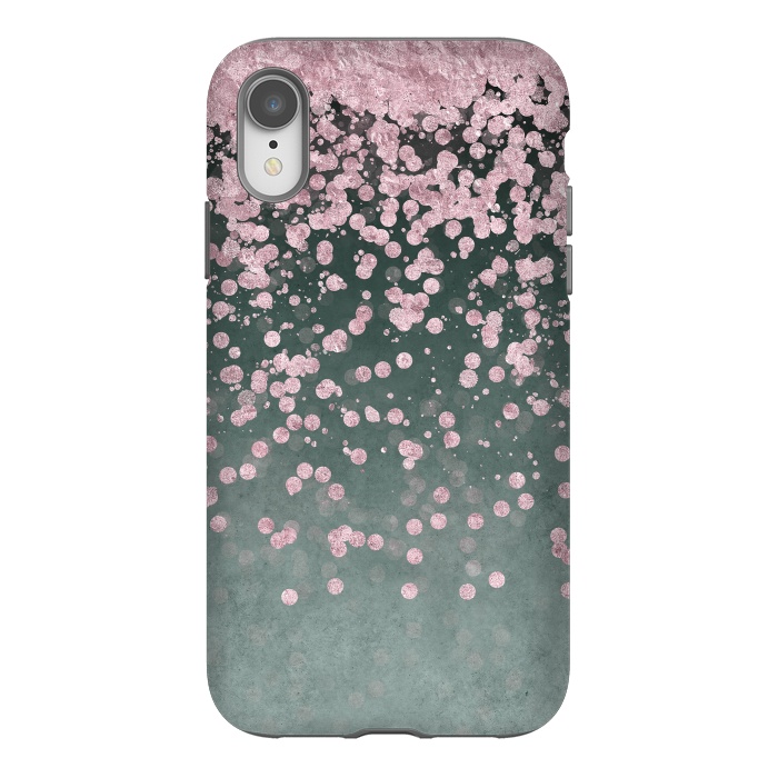 iPhone Xr StrongFit Pink Glitter On Teal 2 by Andrea Haase