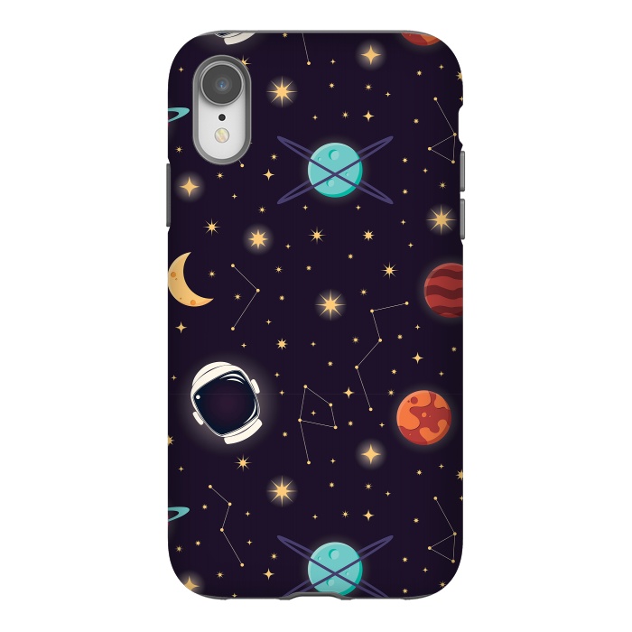 iPhone Xr StrongFit Universe with planets, stars and astronaut helmet seamless pattern, cosmos starry night sky, vector illustration by Jelena Obradovic