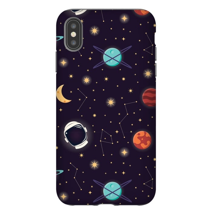 iPhone Xs Max StrongFit Universe with planets, stars and astronaut helmet seamless pattern, cosmos starry night sky, vector illustration by Jelena Obradovic