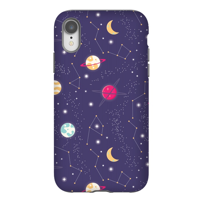 iPhone Xr StrongFit Universe with planets and stars seamless pattern, cosmos starry night sky 006 by Jelena Obradovic