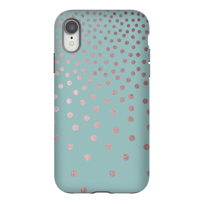 iPhone Xr StrongFit Shiny Rosegold Polka Dots On Teal by Andrea Haase