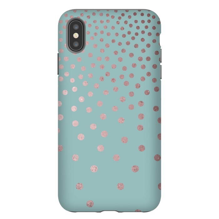 iPhone Xs Max StrongFit Shiny Rosegold Polka Dots On Teal by Andrea Haase