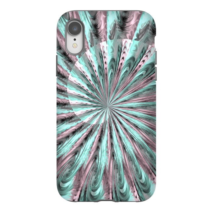 iPhone Xr StrongFit Fractal Spiral Rosegold And Teal by Andrea Haase