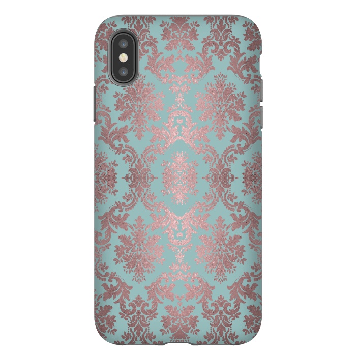iPhone Xs Max StrongFit Rose Gold Teal Damask Pattern 2 by Andrea Haase