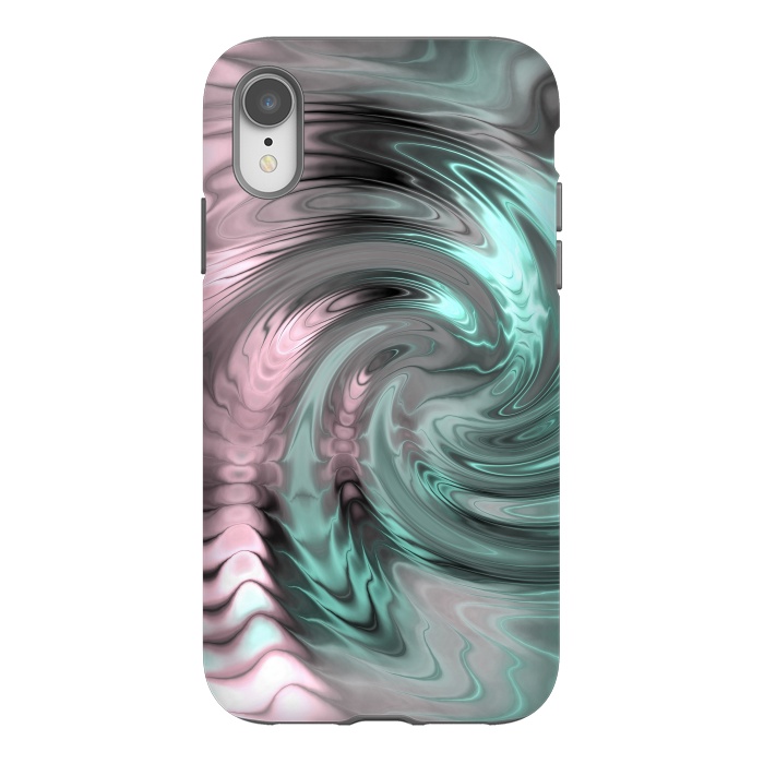 iPhone Xr StrongFit Abstract Fractal Swirl Rose Gold And Teal 2 by Andrea Haase