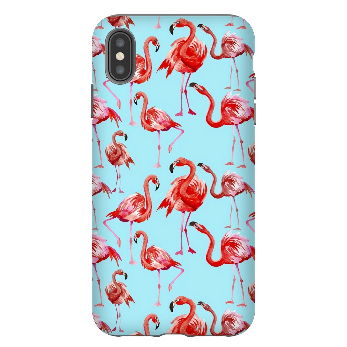 iPhone Xs Max StrongFit Flamingos on Blue by  Utart