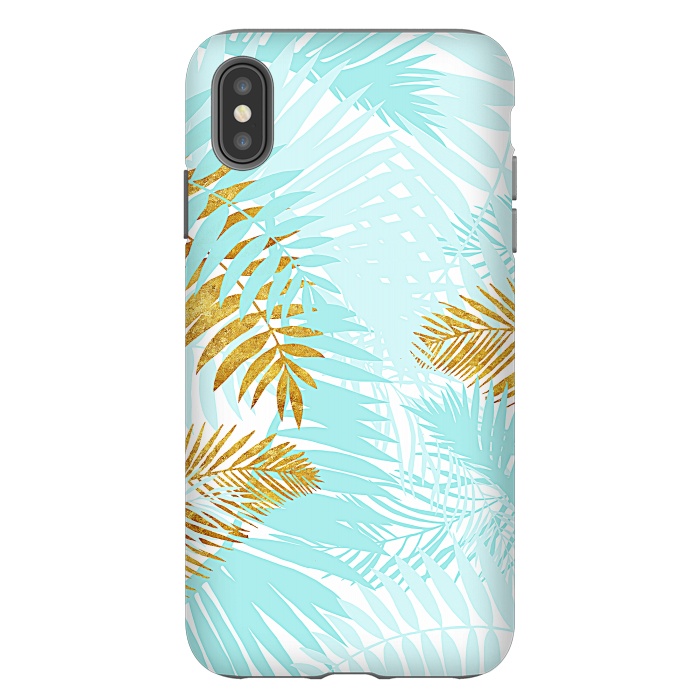 iPhone Xs Max StrongFit Teal and Gold Palm Leaves by  Utart