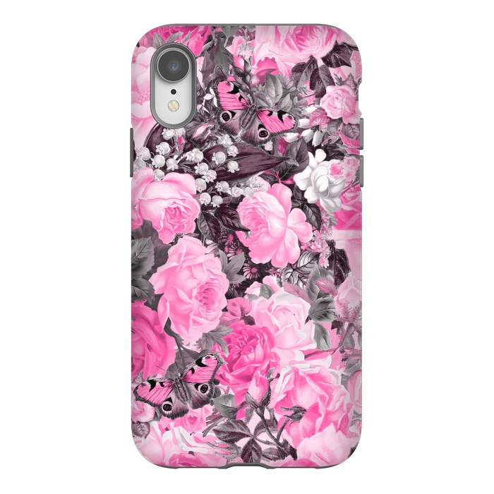 iPhone Xr StrongFit Nostalgic Pink Rose And Butterfly Pattern by Andrea Haase
