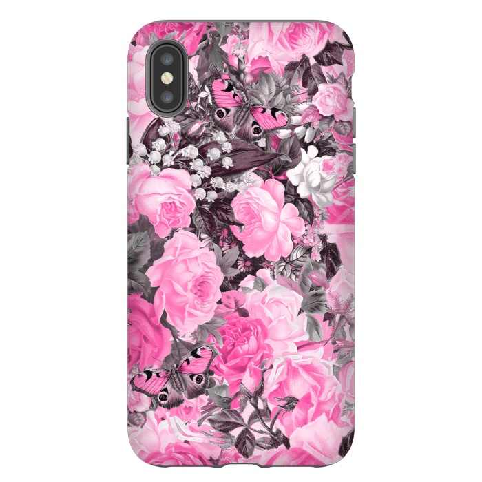 iPhone Xs Max StrongFit Nostalgic Pink Rose And Butterfly Pattern by Andrea Haase
