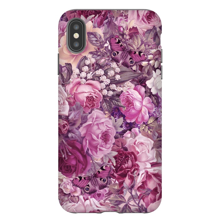 iPhone Xs Max StrongFit Vintage Pink Rose Butterfly Pattern by Andrea Haase