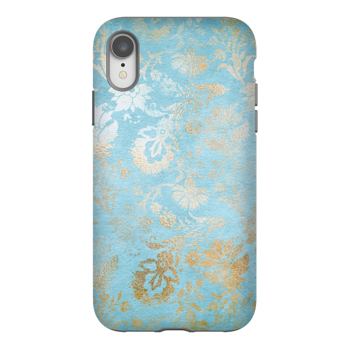 iPhone Xr StrongFit TEAL and GOLD Damask Pattern by  Utart