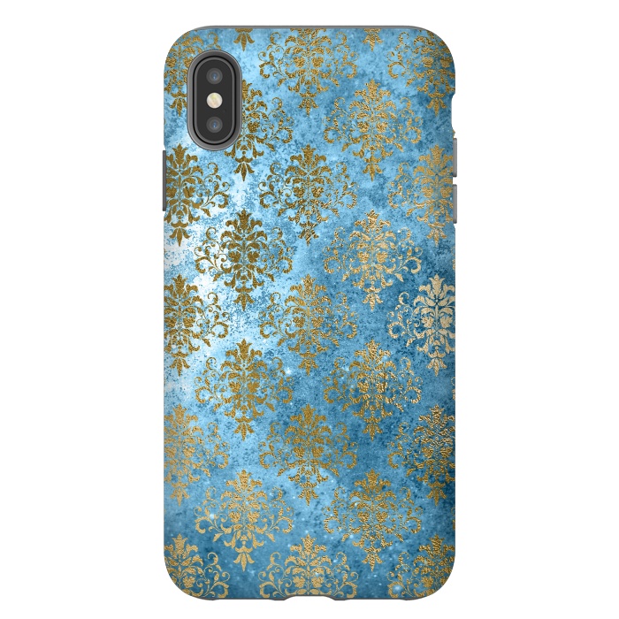iPhone Xs Max StrongFit Blue and Gold Trendy Vintage Damask Pattern by  Utart