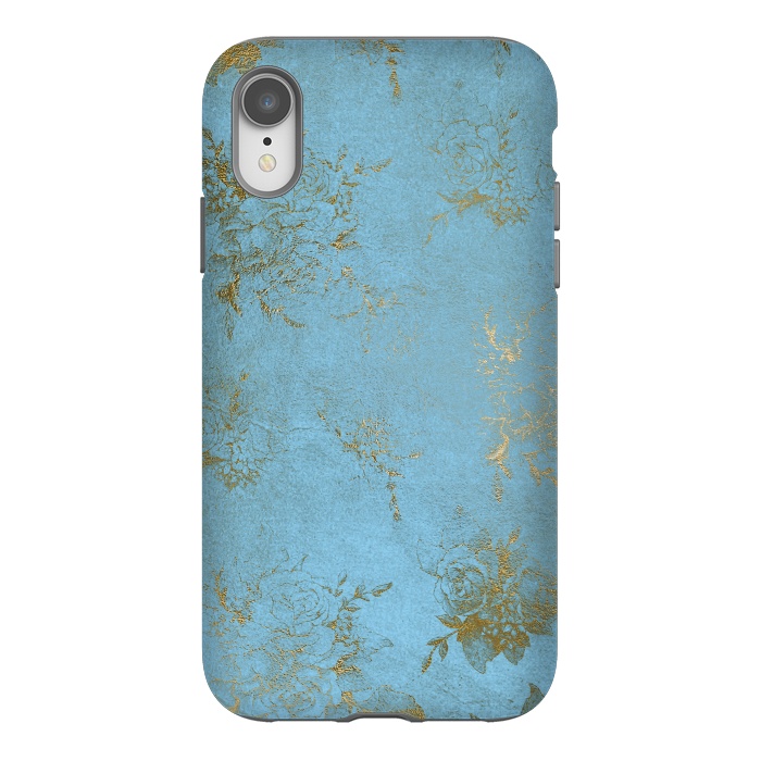 iPhone Xr StrongFit  Gold Damask on Sky Blue  by  Utart