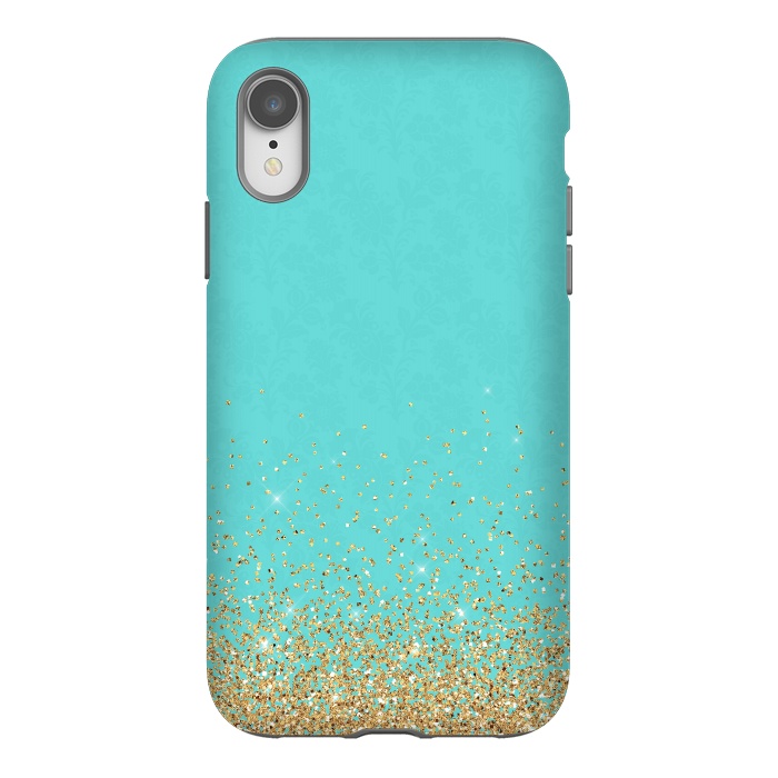 iPhone Xr StrongFit Teal and Gold Glitter by  Utart
