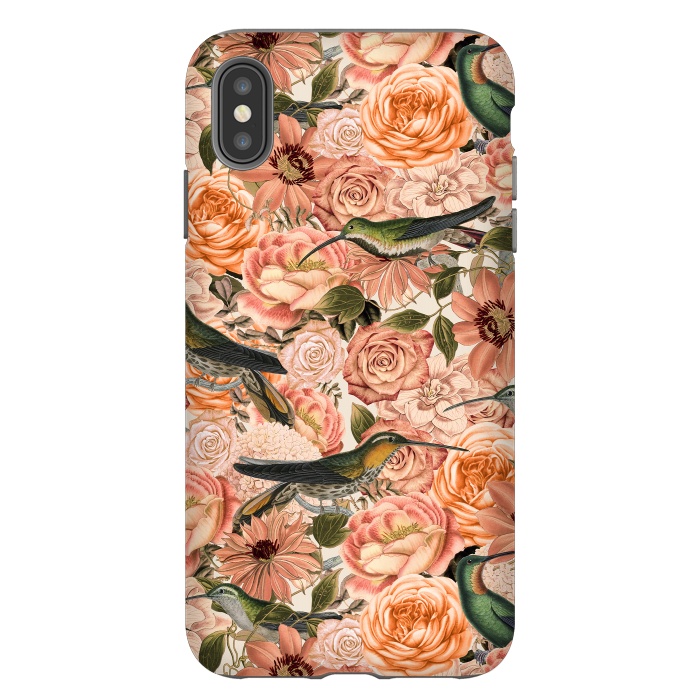 iPhone Xs Max StrongFit Vintage Flower And Hummingbird Pattern by Andrea Haase