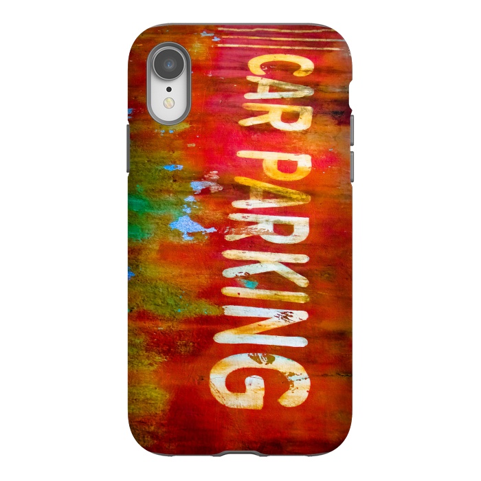 iPhone Xr StrongFit Grunge Spray Paint Car Parking Sign by Andrea Haase