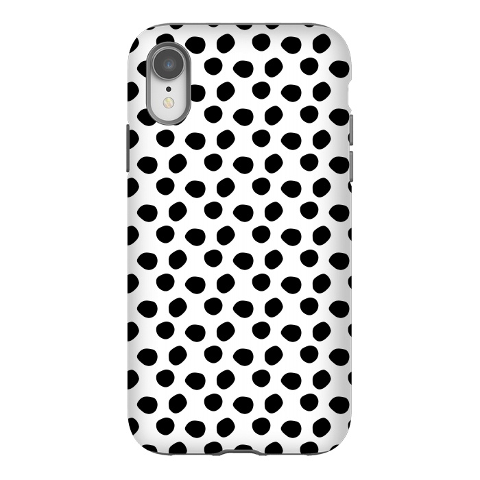 iPhone Xr StrongFit Hand drawn black polka dots on white by DaDo ART