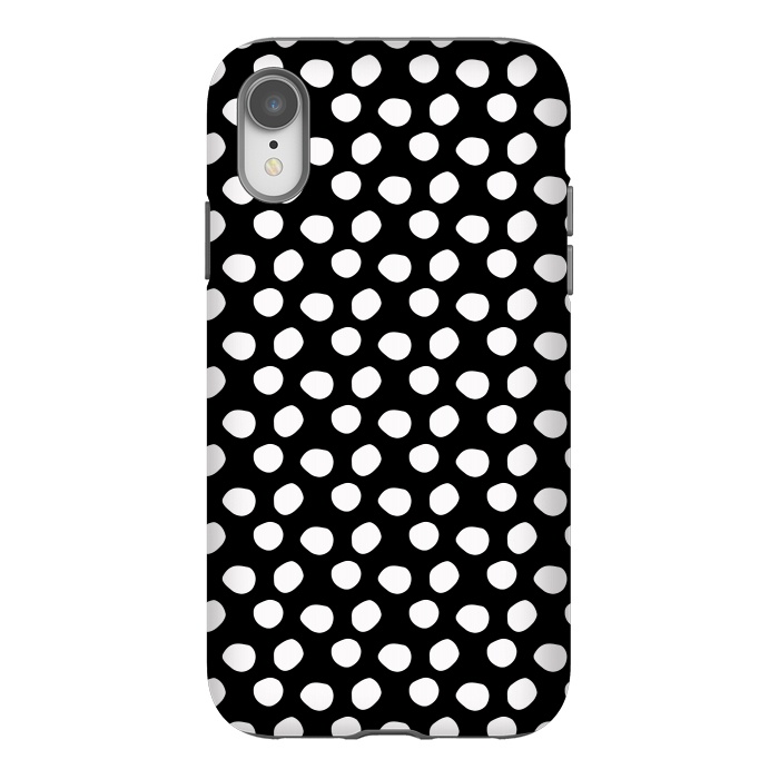 iPhone Xr StrongFit Hand drawn white polka dots on black by DaDo ART