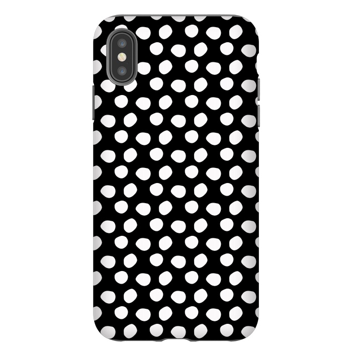 iPhone Xs Max StrongFit Hand drawn white polka dots on black by DaDo ART