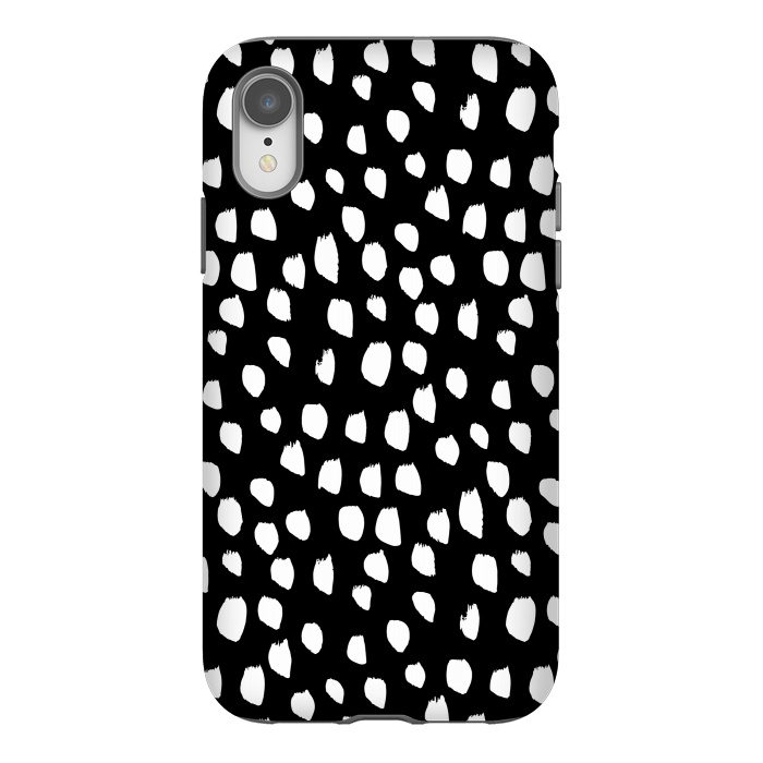 iPhone Xr StrongFit Hand drawn crazy white polka dots on black by DaDo ART