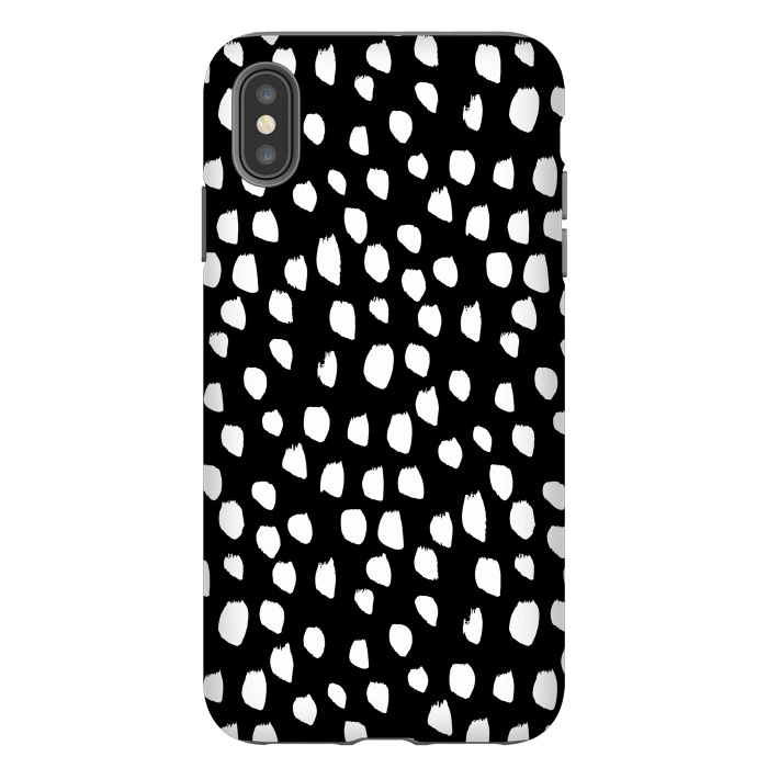 iPhone Xs Max StrongFit Hand drawn crazy white polka dots on black by DaDo ART