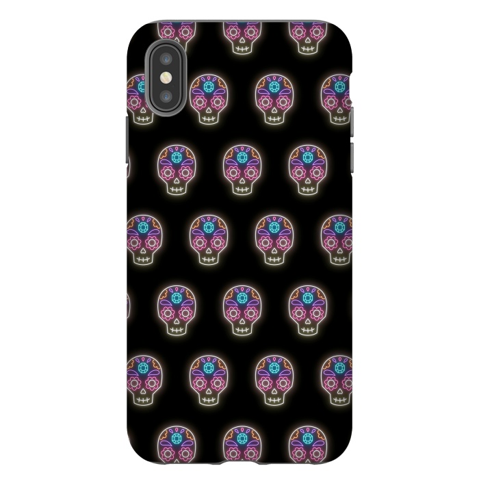 iPhone Xs Max StrongFit Neon sugar skull pattern by Laura Nagel