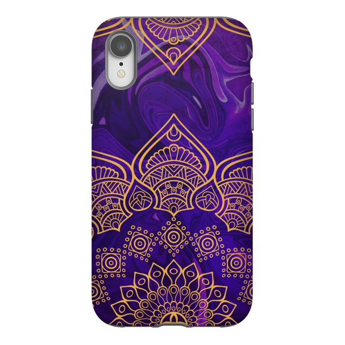 iPhone Xr StrongFit Mandala in Purple Marble by Rossy Villarreal