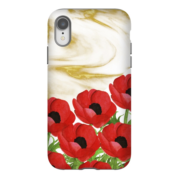 iPhone Xr StrongFit Red Flowers on Marbel by Rossy Villarreal