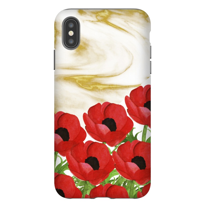 iPhone Xs Max StrongFit Red Flowers on Marbel by Rossy Villarreal
