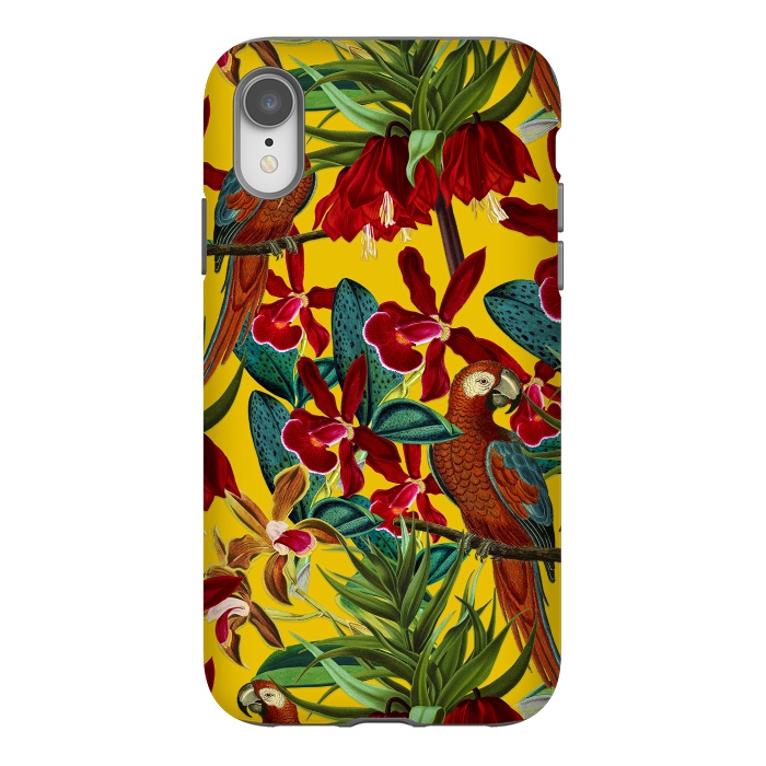 iPhone Xr StrongFit Parrots in tropical flower jungle by  Utart