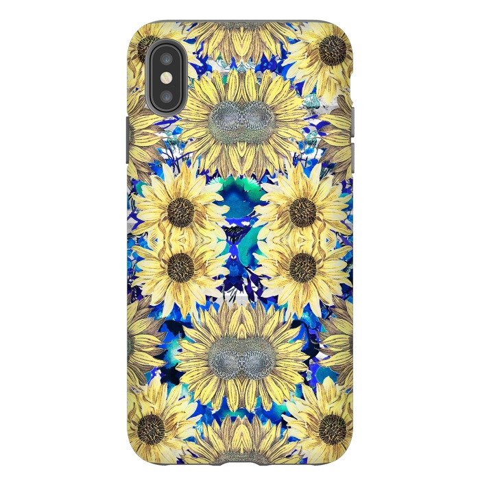 iPhone Xs Max StrongFit Watercolor painted sunflowers and blue foliage by Oana 