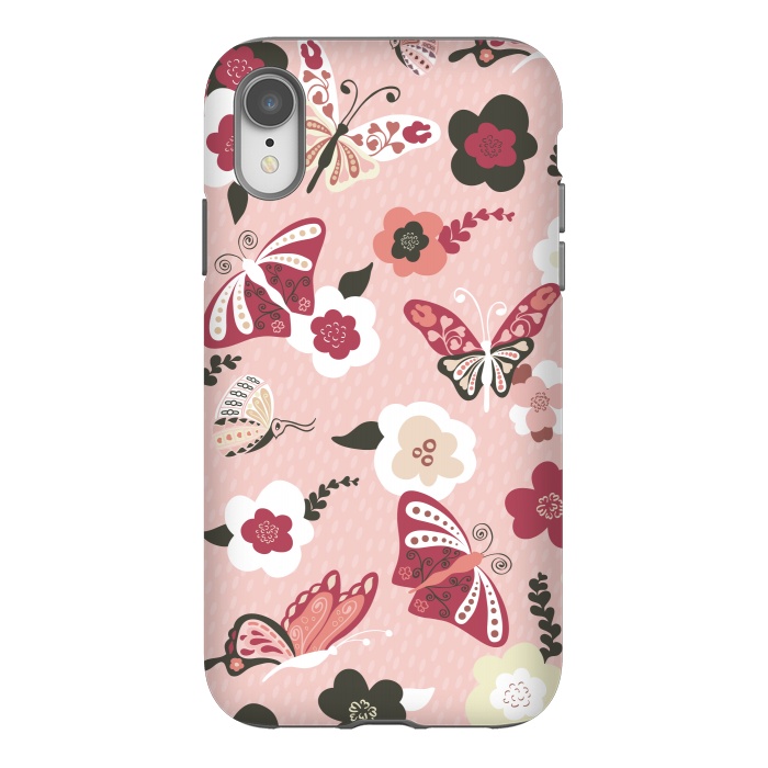 iPhone Xr StrongFit Beautiful Butterflies on Dusty Pink by Paula Ohreen