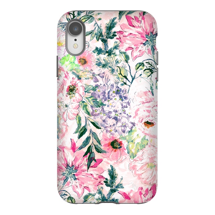 iPhone Xr StrongFit Boho chic watercolor pink floral hand paint by InovArts