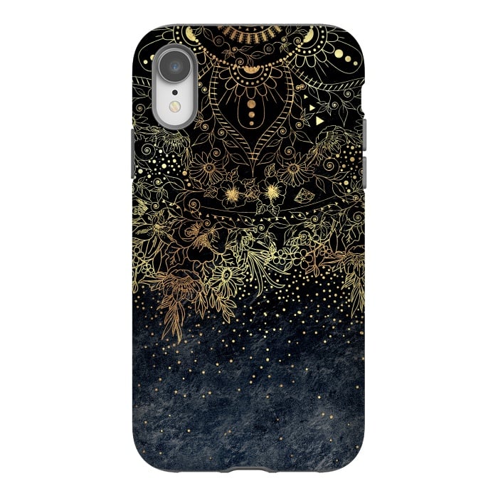 iPhone Xr StrongFit Stylish Gold floral mandala and confetti by InovArts