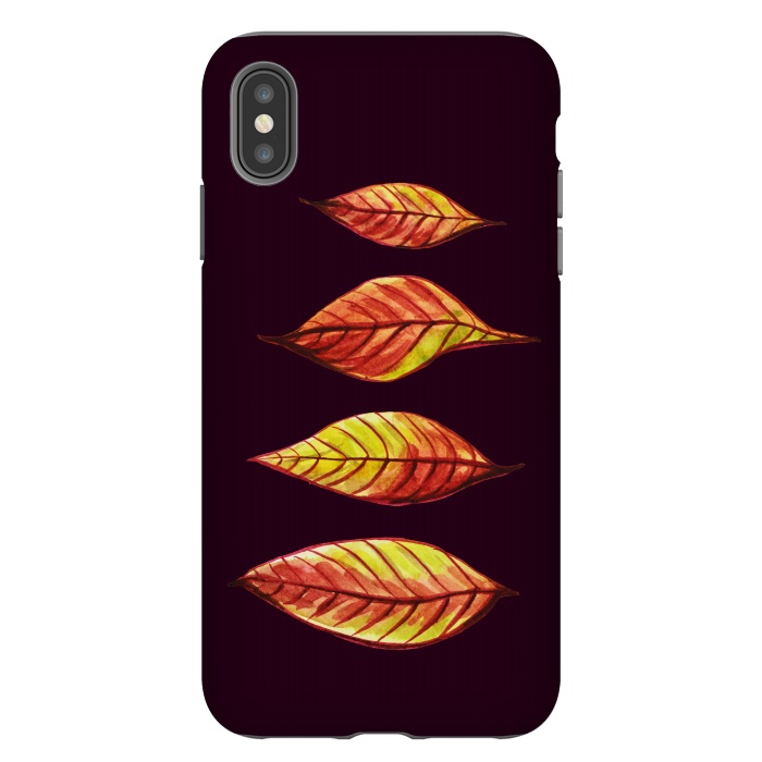 iPhone Xs Max StrongFit Four Red Yellow Ink Watercolor Painted Autumn Leaves by Boriana Giormova