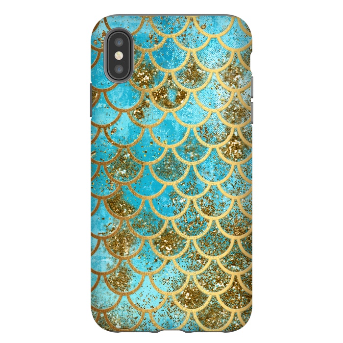 iPhone Xs Max StrongFit Blue, Glitter and Gold Mermaid Scales by  Utart