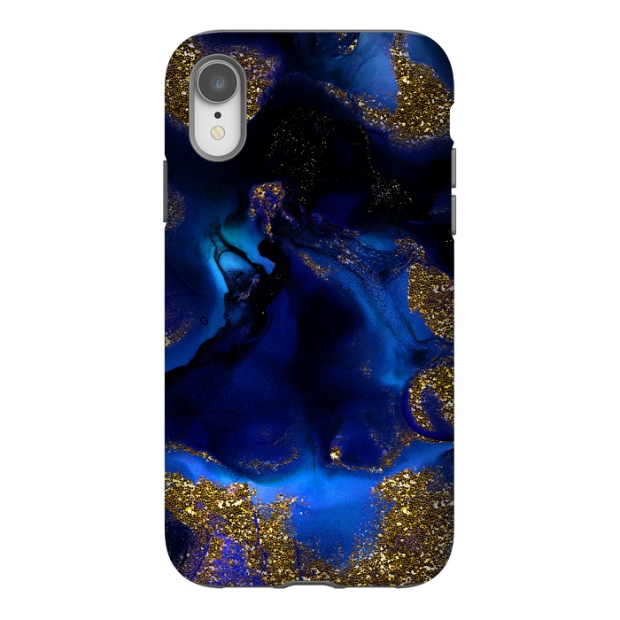 iPhone Xr StrongFit Indigo Blue and Gold Glitter Marble by  Utart