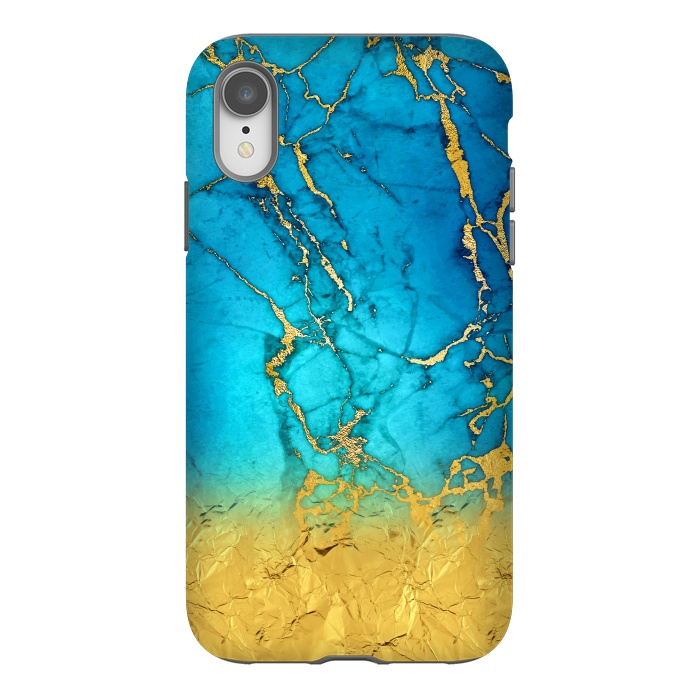 iPhone Xr StrongFit Sea Blue and Sun Gold Marble and Glitter by  Utart
