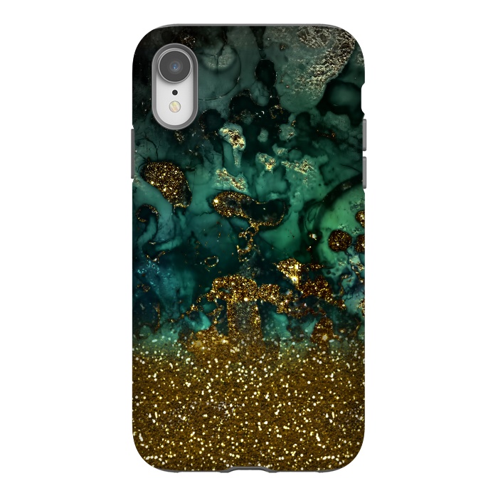 iPhone Xr StrongFit Green Malachite Marble and Gold Glitter by  Utart