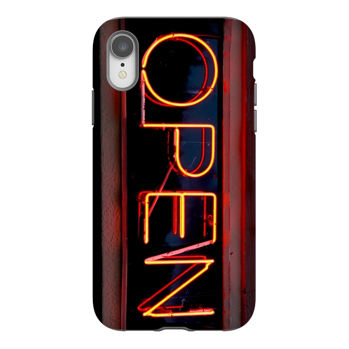 iPhone Xr StrongFit Neon Sign Word Open by Andrea Haase