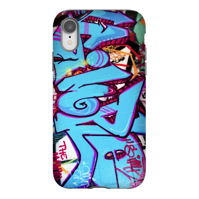 iPhone Xr StrongFit Blue Graffiti Tag by Andrea Haase
