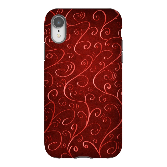 iPhone Xr StrongFit Whimsical Elegant Textured Red Swirl Pattern by Boriana Giormova