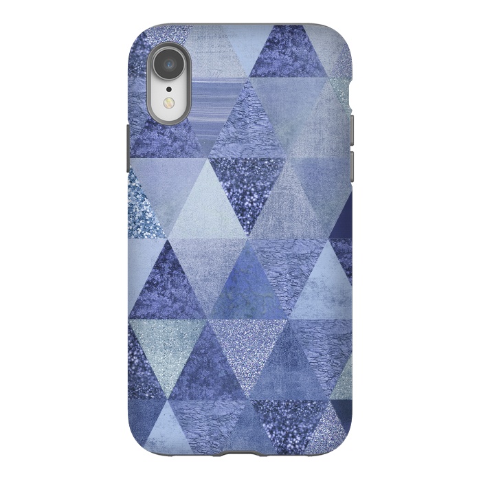 iPhone Xr StrongFit Blue Glitter Triangle Pattern by Andrea Haase