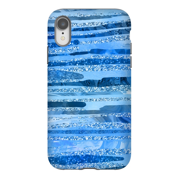 iPhone Xr StrongFit Blue And Aqua Glitter Stripes by Andrea Haase