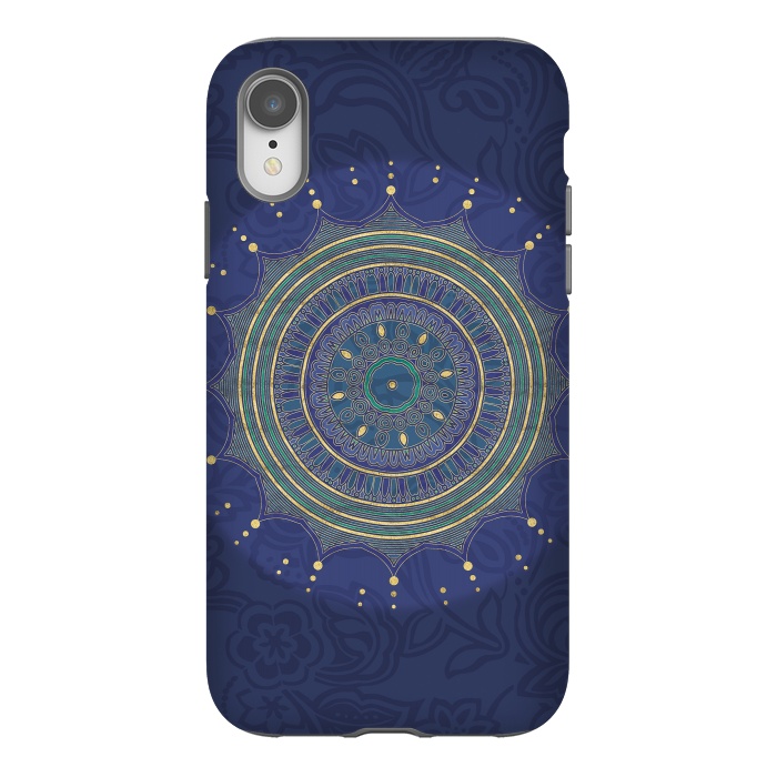 iPhone Xr StrongFit Blue Mandala With Gold by Andrea Haase